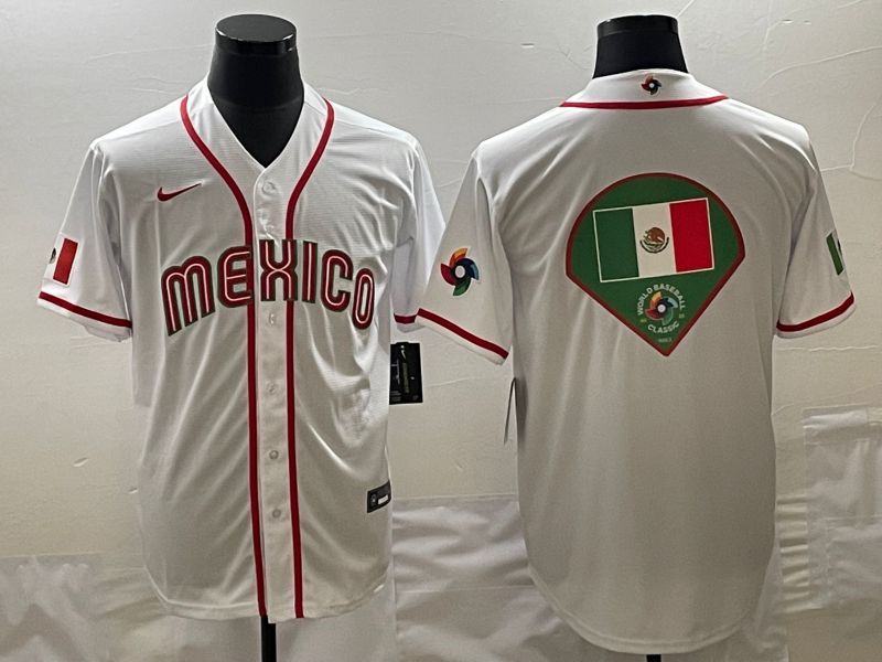 Men 2023 World Cub Mexico Blank White green Nike MLB Jersey1->more jerseys->MLB Jersey